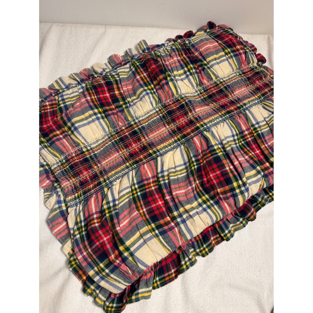 Pottery Barn Teen Pillow Sham Standard Multi-Color Cottage Smocked Plaid Ruffle